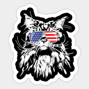 Funny Proud Maine Coon American Flag Sunglasses Gift Big Cat Sticker
